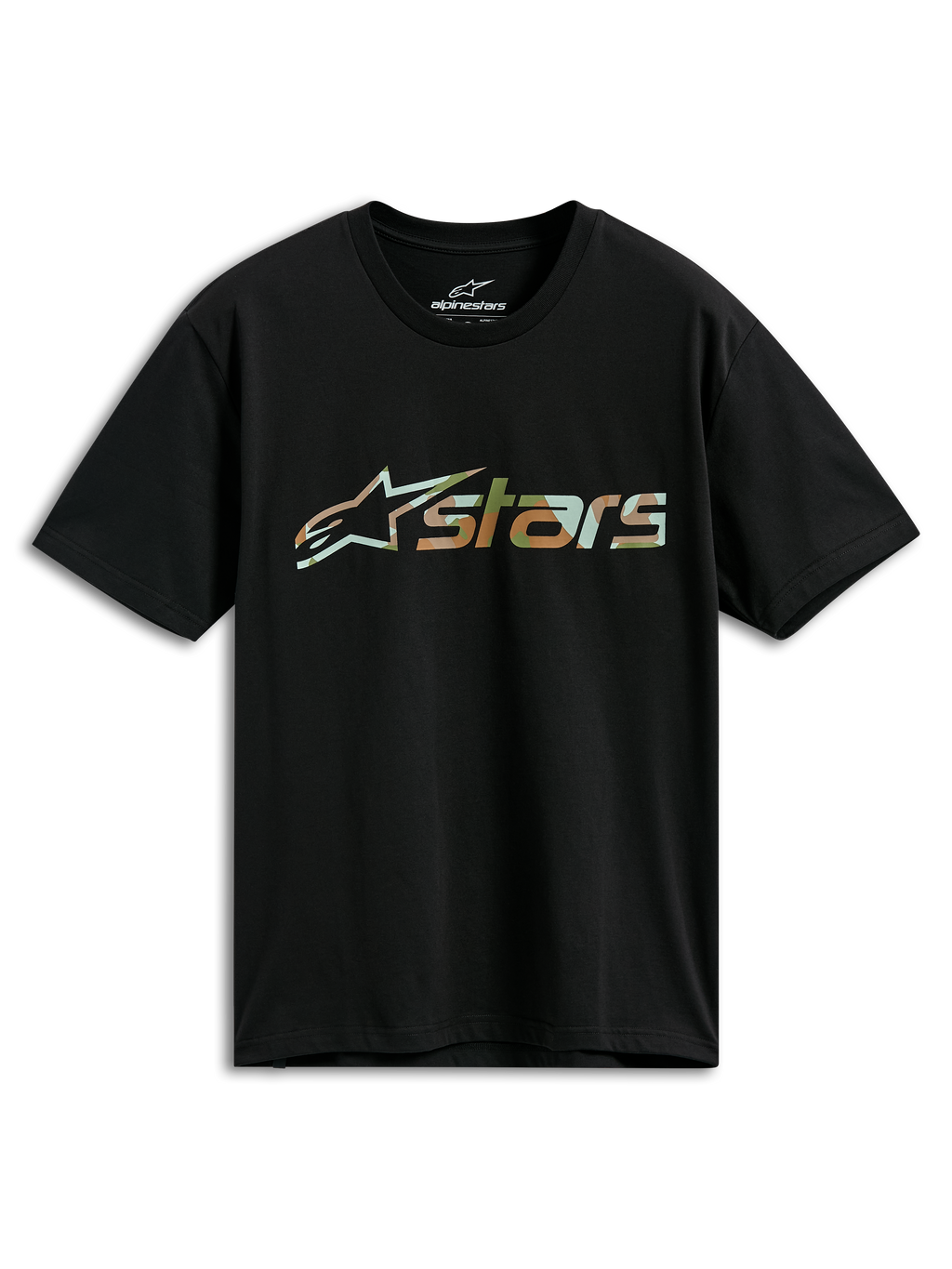 Alpinestars Verdure Camo CSF Tee, t-shirt a maniche corte, nero, logo Astars con riempimento camo, abbigliamento casual motorsport streetwear