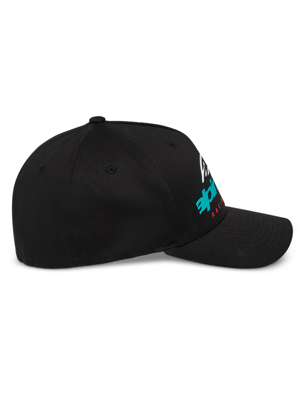 Cappello Alpinestars Instinct, berretto da baseball strutturato, nero, profilo laterale con visiera curva e stampa del logo Astars a gradiente, streetwear casual ispirato al motorsport
