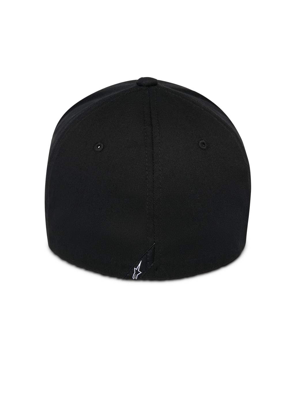 Cappello Alpinestars Corp Shift Relay, nero, vista posteriore con piccolo logo Astars ricamato in bianco, corona strutturata in tessuto twill, design flex back per abbigliamento sportivo casual