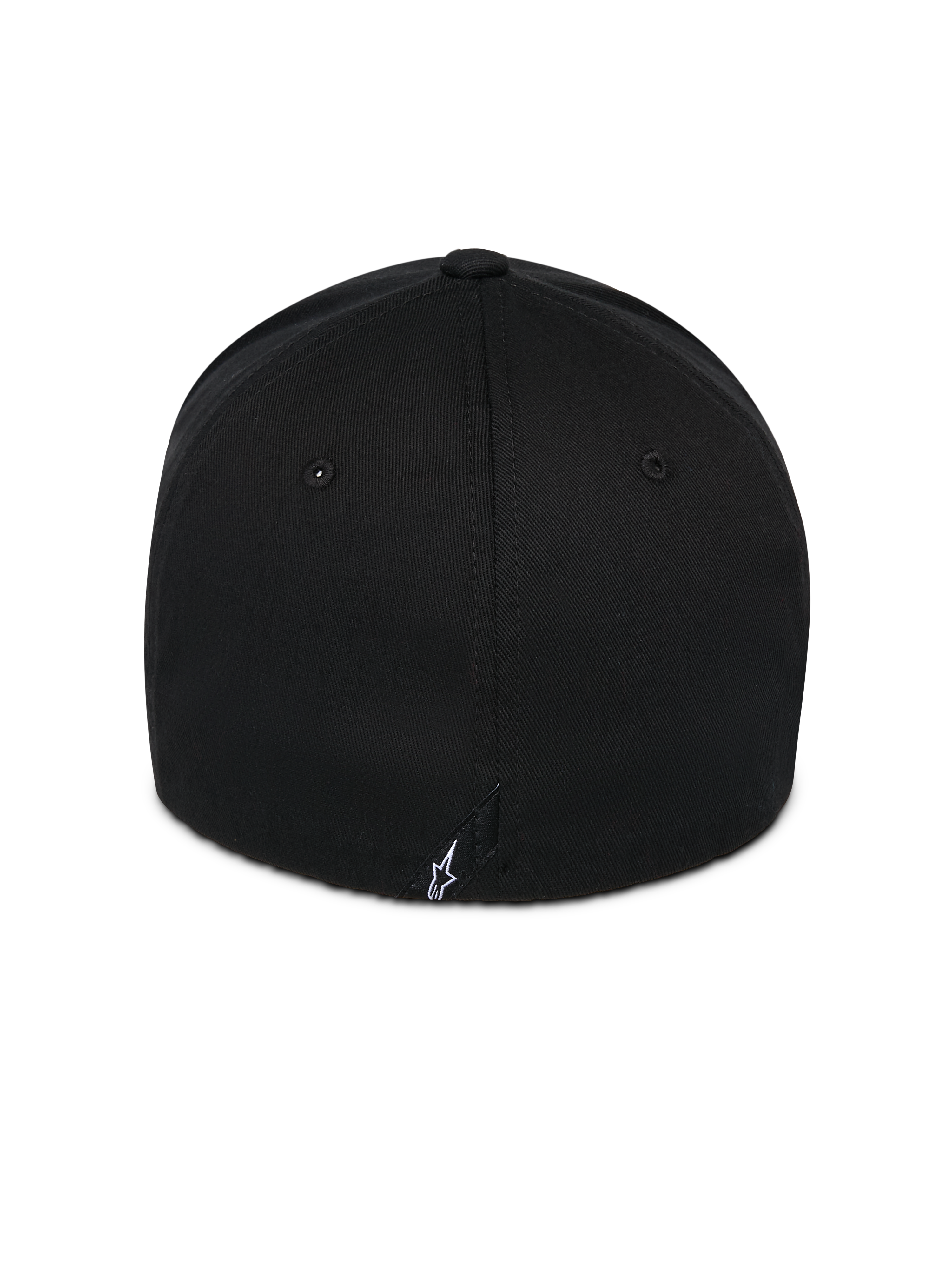 Cappello Alpinestars Corp Shift Relay, nero, vista posteriore con piccolo logo Astars ricamato in bianco, corona strutturata in tessuto twill, design flex back per abbigliamento sportivo casual