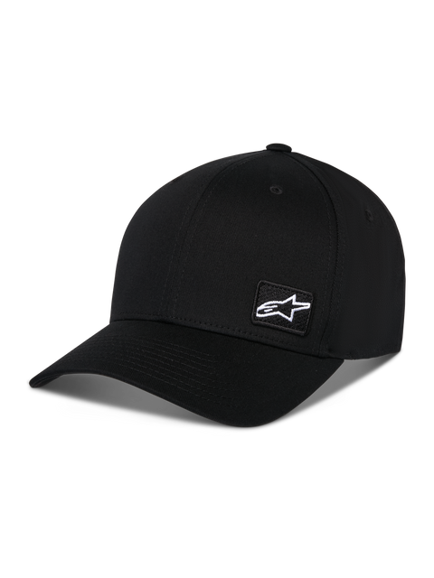 Alpinestars Pivot Hat, Black Sportswear Hat, featuring a curved bill and structured crown, small white Astars logo patch on the side, casual motorsport-inspired design