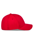 Alpinestars Pivot Hat, rosso, profilo laterale con visiera curva e corona strutturata, tessuto in twill, abbigliamento sportivo casual da motorsport