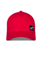 Cappello Alpinestars Pivot, cappellino sportivo rosso con visiera curva e corona strutturata, piccola toppa nera con logo Astars ricamato sul davanti, copricapo casual in twill