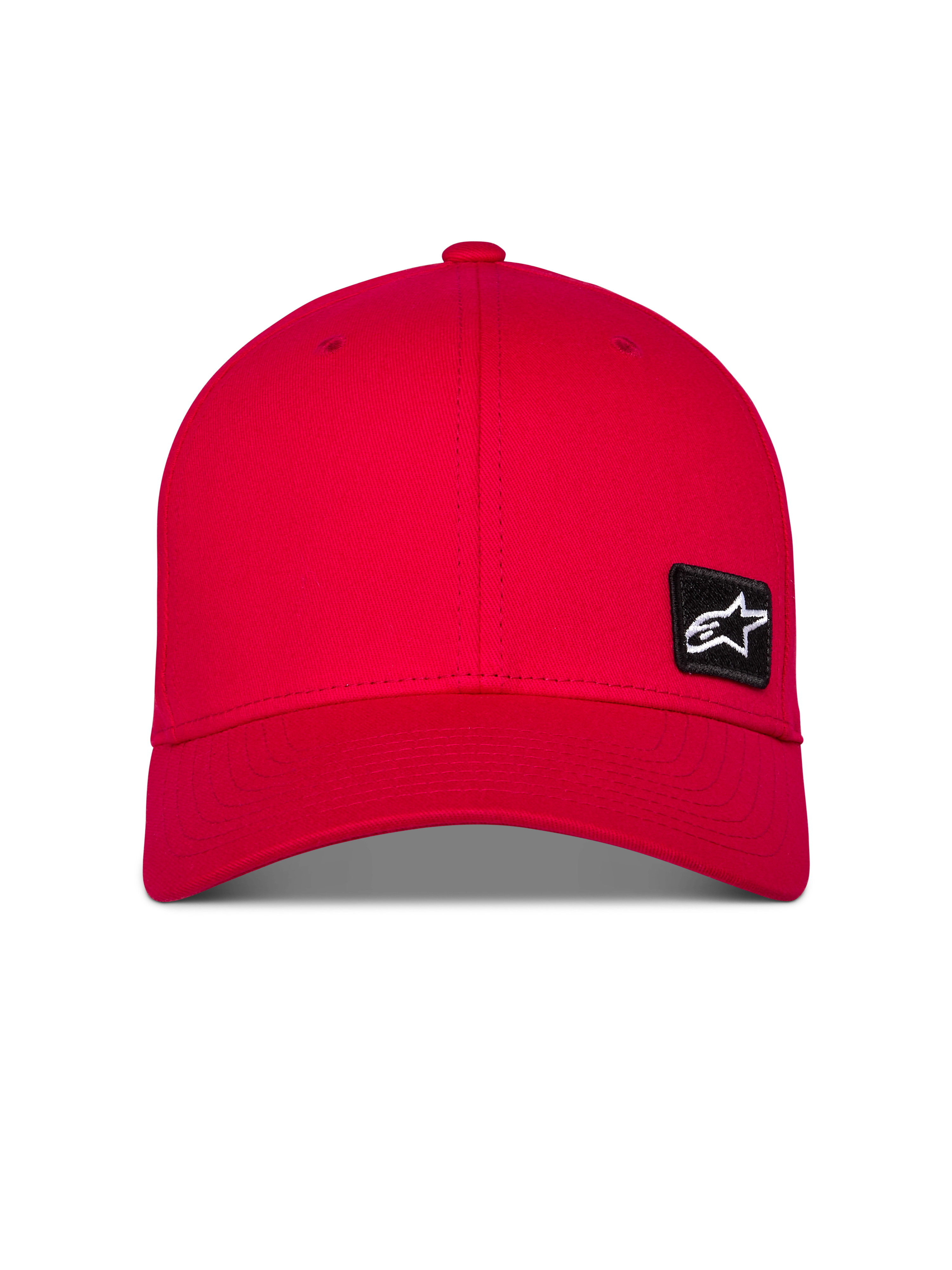 Cappello Alpinestars Pivot, cappellino sportivo rosso con visiera curva e corona strutturata, piccola toppa nera con logo Astars ricamato sul davanti, copricapo casual in twill