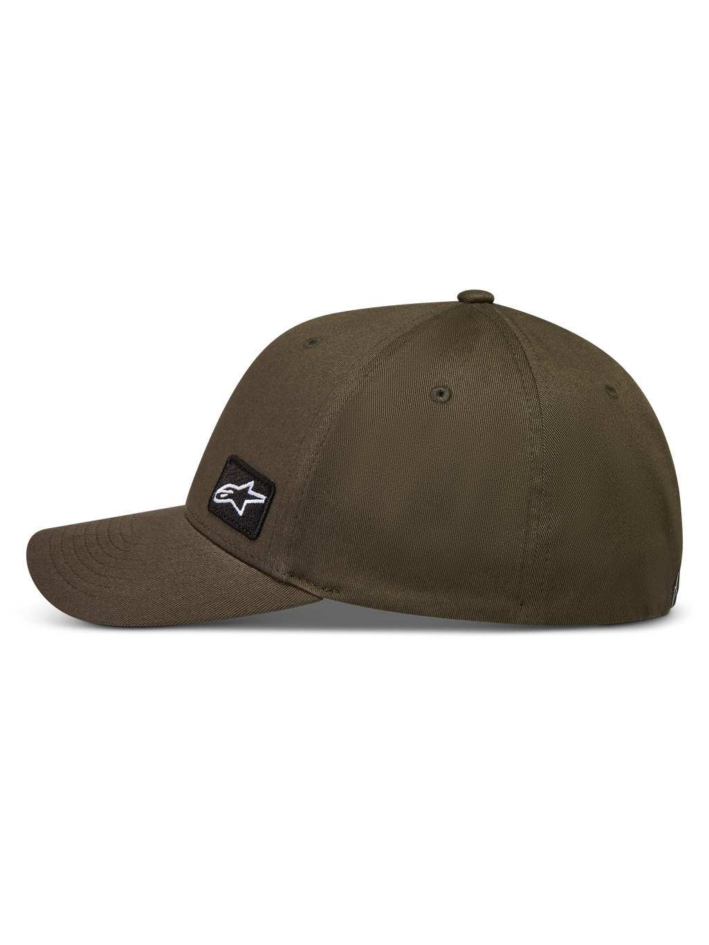 Alpinestars Pivot Cappello, cappello con visiera curva in verde militare, corona strutturata in twill con toppa laterale ricamata logo Astars, abbigliamento casual ispirato al motorsport.