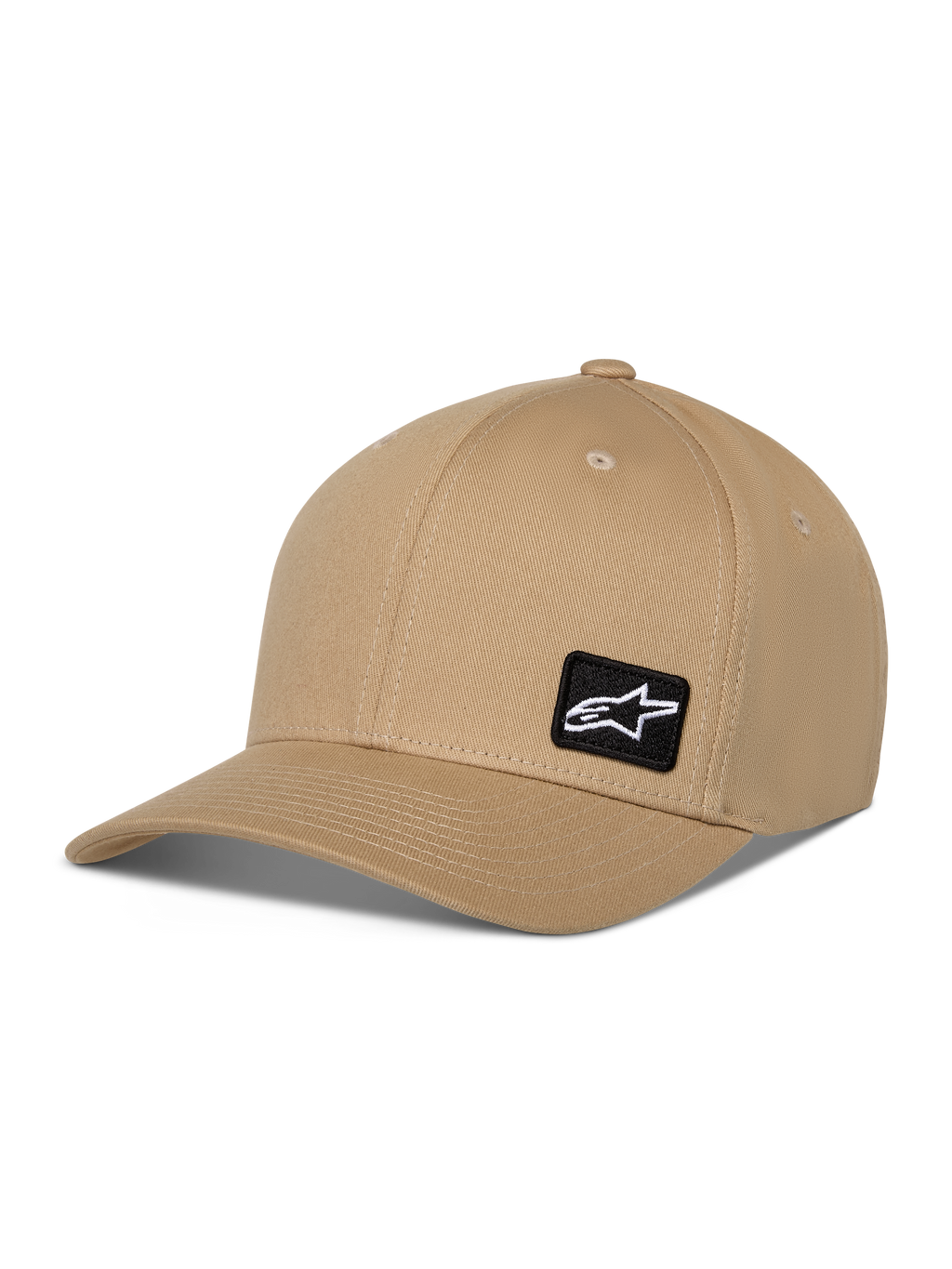 Alpinestars Cappello Pivot, berretto da baseball casual, color sabbia khaki, visiera curva con corona strutturata, piccola toppa quadrata nera con logo Astars bianco, copricapo sportswear in twill di cotone