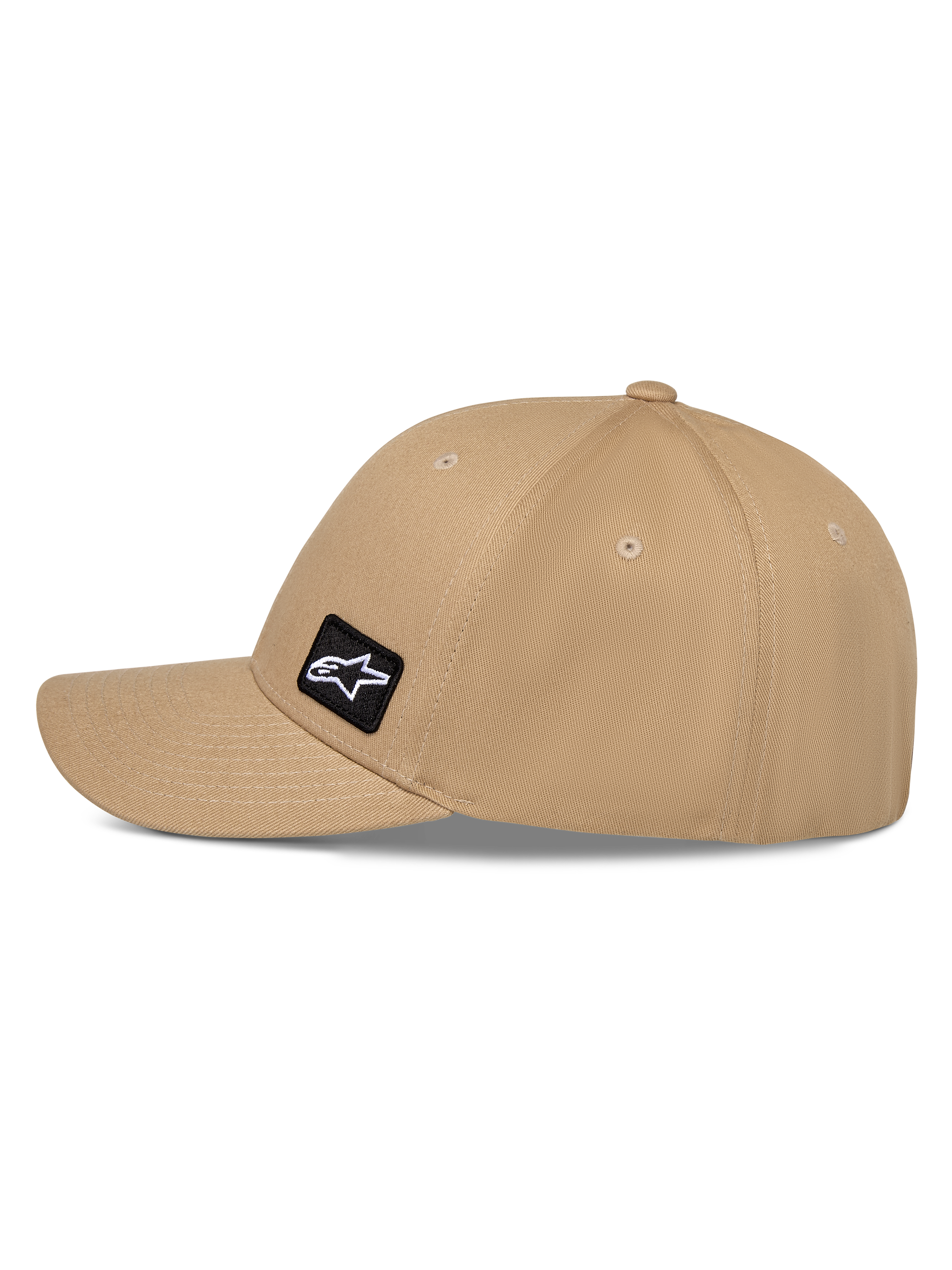 Cappello Alpinestars Pivot, cappello sportivo casual, color sabbia cachi, con visiera curva e corona strutturata, piccola toppa ricamata nera con logo Astars sul lato, resistente tessuto in twill di cotone