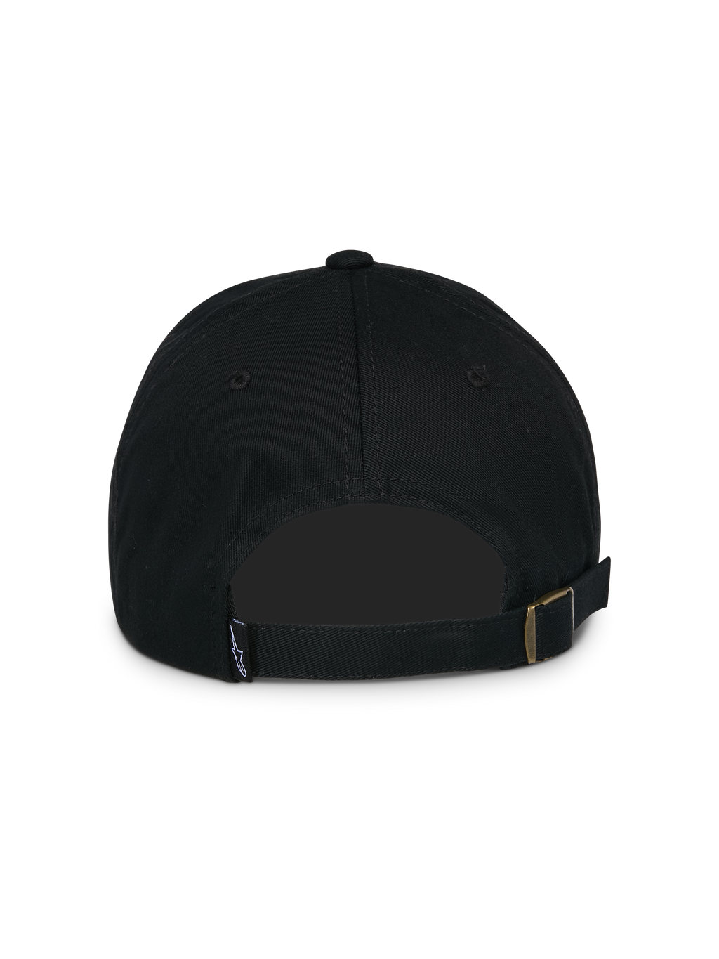 Cappello Alpinestars Calipalm Strapback, nero, vista posteriore con chiusura regolabile con fibbia in metallo, piccola etichetta con logo tessuta, struttura in twill di cotone non strutturata