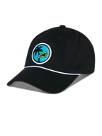 Cappello Alpinestars Calipalm Strapback, nero, corona bassa non strutturata con visiera curva, dettaglio cordino bianco, toppa circolare frontale con palma e logo Astars verde lime, abbigliamento sportivo casual