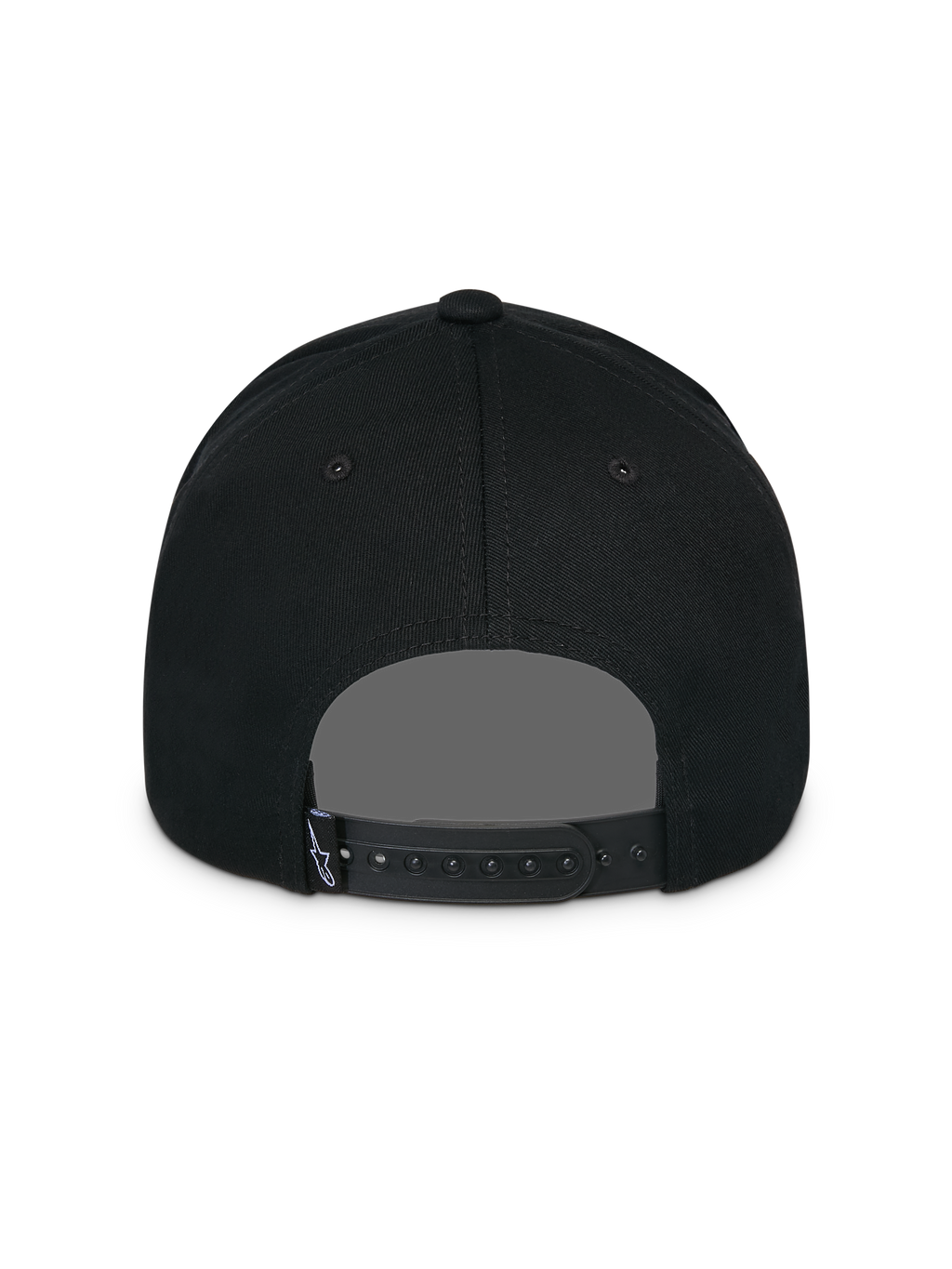Cappello Alpinestars Lucid Snapback, nero, vista posteriore, con chiusura snapback regolabile e piccola etichetta con logo Astars, corona strutturata, copricapo casual ispirato al motorsport