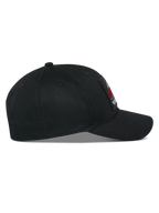 Cappello Alpinestars Matrix Snapback, profilo laterale, cappello in twill di cotone nero con visiera curva e corona strutturata, toppa ricamata multicolore sul davanti, streetwear casual motorsport