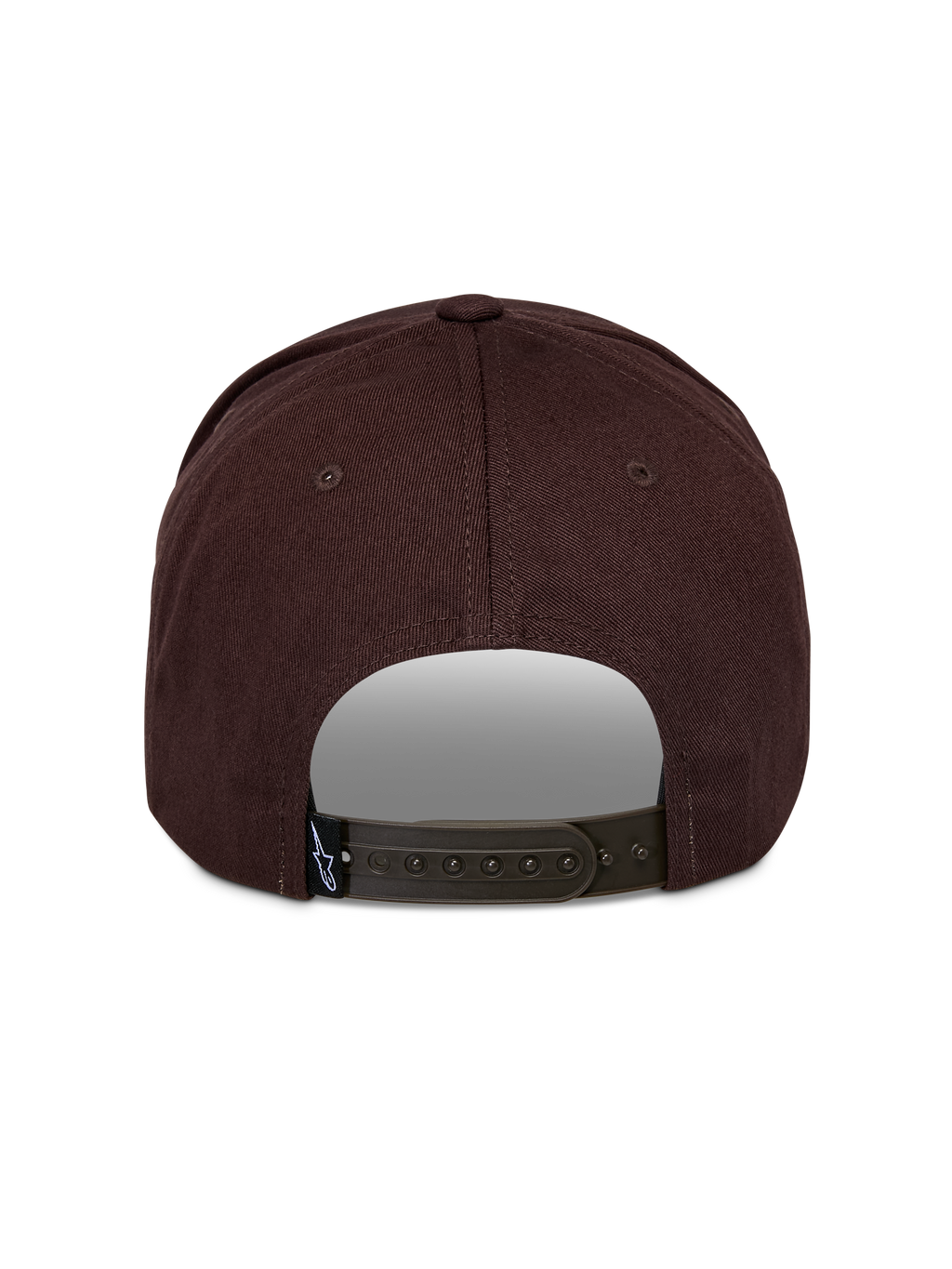 Cappello Alpinestars Matrix Snapback, vista posteriore, marrone, chiusura snapback regolabile, corona strutturata, tessuto principale in twill, piccola etichetta con logo Astars sul retro
