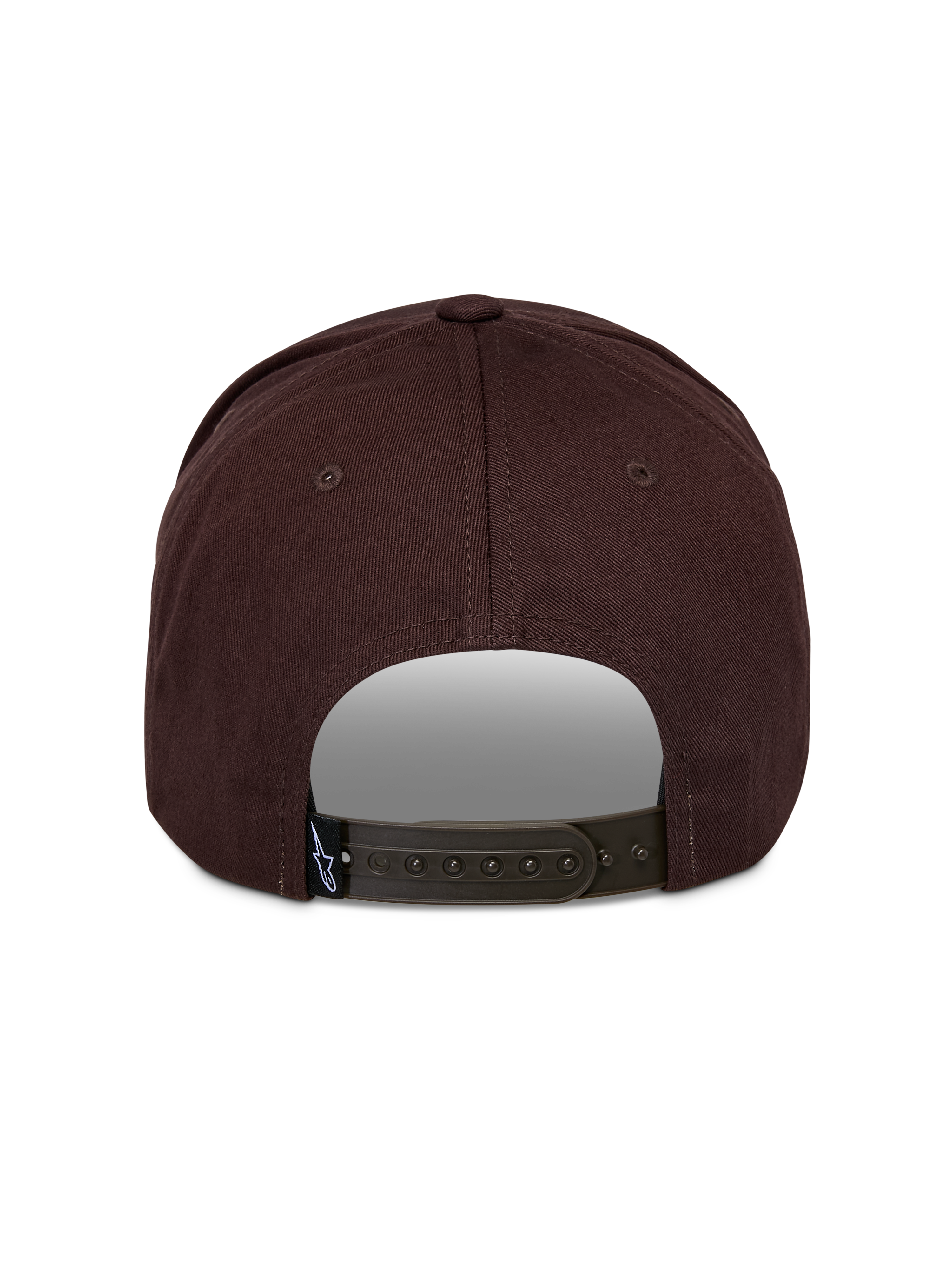 Cappello Alpinestars Matrix Snapback, vista posteriore, marrone, chiusura snapback regolabile, corona strutturata, tessuto principale in twill, piccola etichetta con logo Astars sul retro