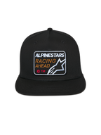 Cappello Alpinestars Intuitive Snapback, nero, patch ricamata frontale Alpinestars Racing Ahead, visiera piatta con corona strutturata, copricapo casual motorsport