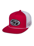 Alpinestars Cappellino Contender Trucker, rosso e bianco, snapback con visiera piatta con patch ovale ricamata Astars a scacchi sul davanti, retro in rete di poliestere bianca, streetwear casual da motorsport