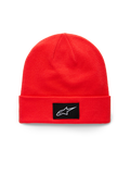 Alpinestars Augment Cuff Beanie, berretto in maglia con risvolto rosso acceso, con patch tessuta nera e logo Astars bianco, abbigliamento sportivo casual