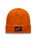 Alpinestars Augment Cuff berretto, berretto in maglia jersey arancione con patch nera del logo Astars sul risvolto, vestibilità profonda, abbigliamento casual ispirato al motorsport.