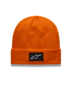 Alpinestars Augment Cuff berretto, berretto in maglia jersey arancione con patch nera del logo Astars sul risvolto, vestibilità profonda, abbigliamento casual ispirato al motorsport.