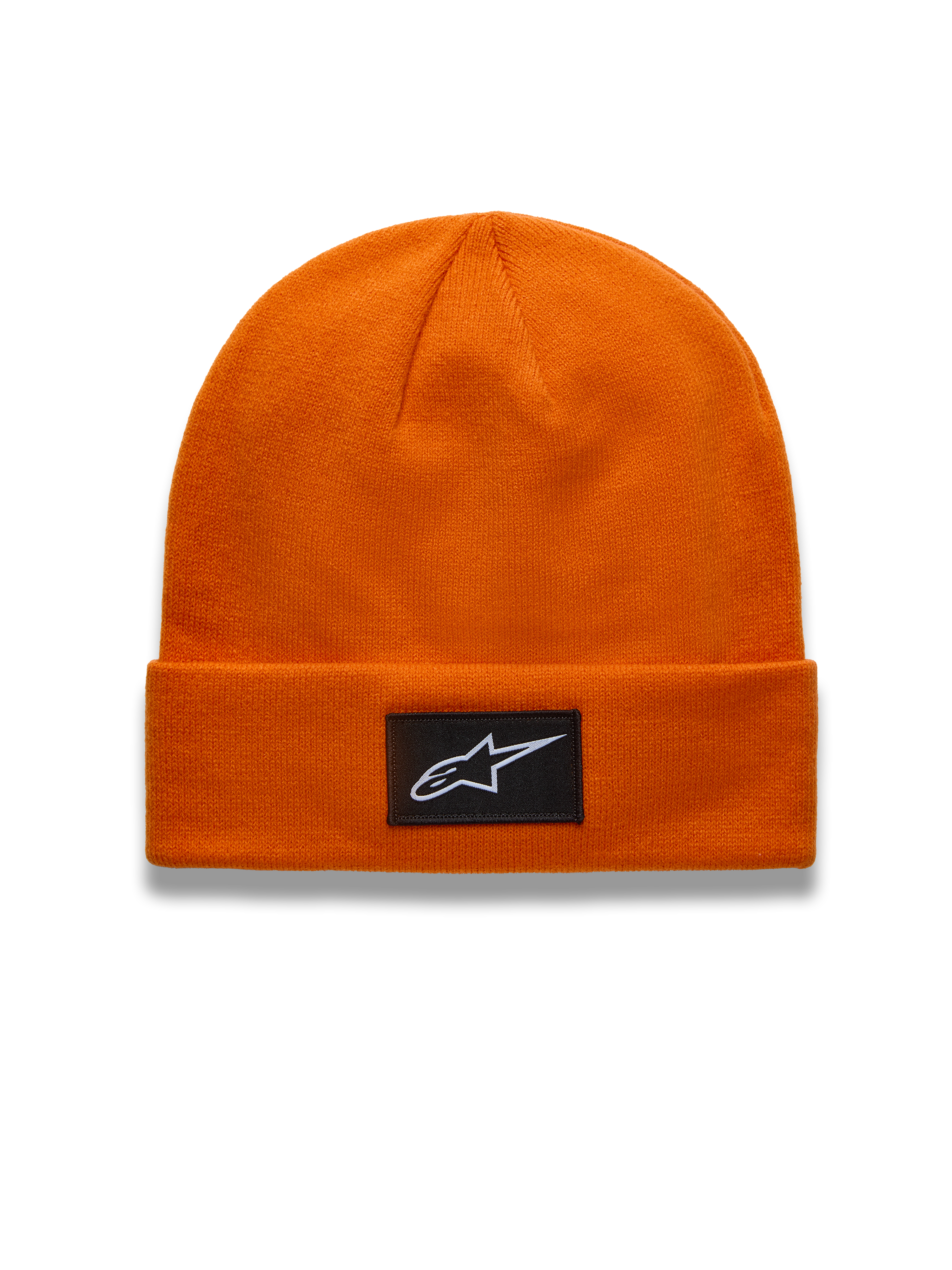 Alpinestars Augment Cuff berretto, berretto in maglia jersey arancione con patch nera del logo Astars sul risvolto, vestibilità profonda, abbigliamento casual ispirato al motorsport.