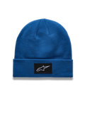 Alpinestars Augment Cuff Beanie, berretto sportswear blu con patch logo Astars tessuta e costruzione in maglia jersey, abbigliamento casual ispirato al motorsport