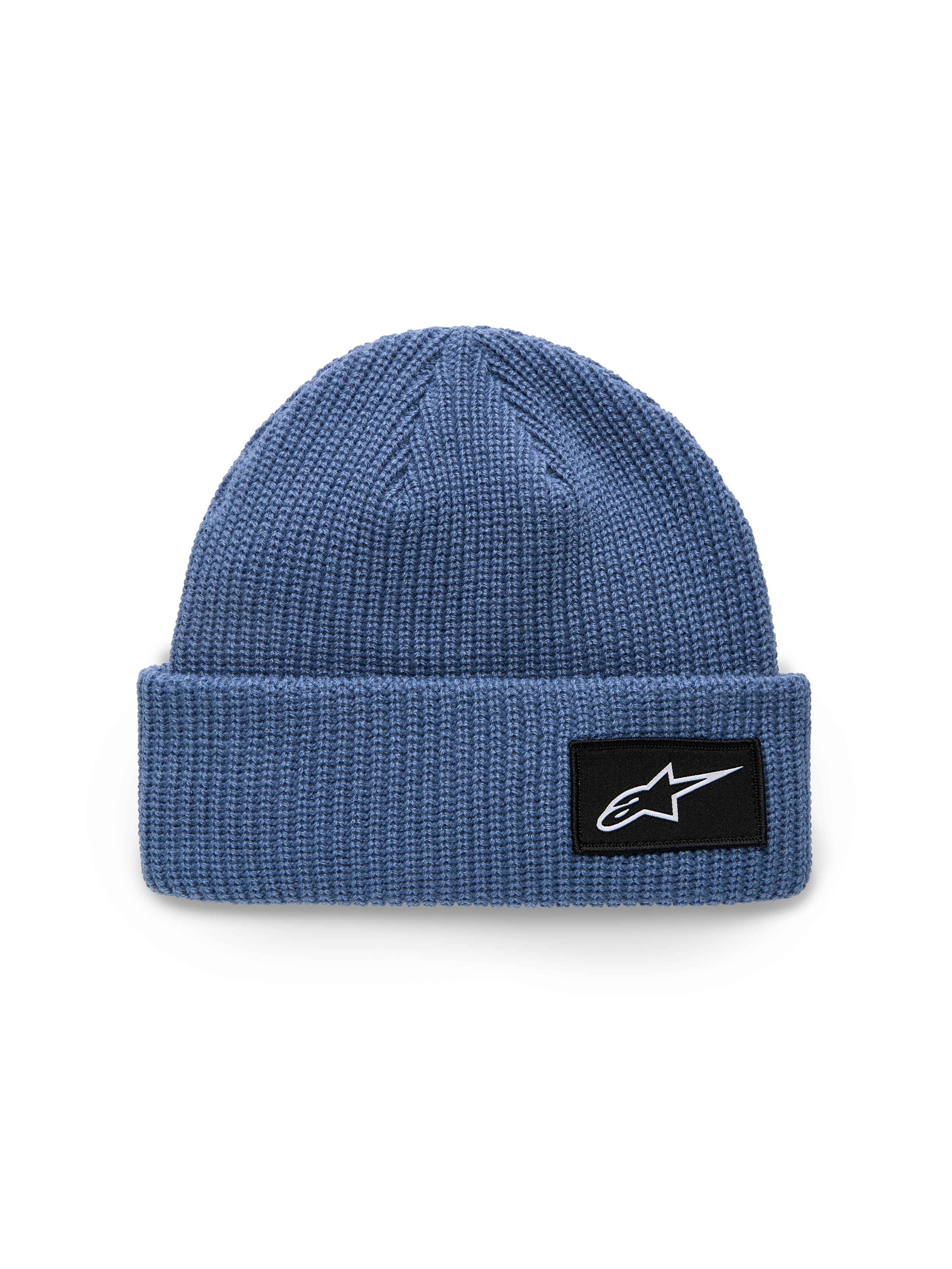 Alpinestars Berretto Unload Rib Cuff, blu, costruzione a maglia jersey, vestibilità bassa con risvolto, patch tessuta nera con logo Astars bianco, copricapo casual sportswear