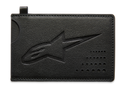 Portacarte Alpinestars Ageless, portacarte in pelle divisa nera, logo Astars in rilievo, intaglio curvo per facilitare l'estrazione delle carte, dettaglio a puntini traforati, accessorio sottile ispirato al motorsport