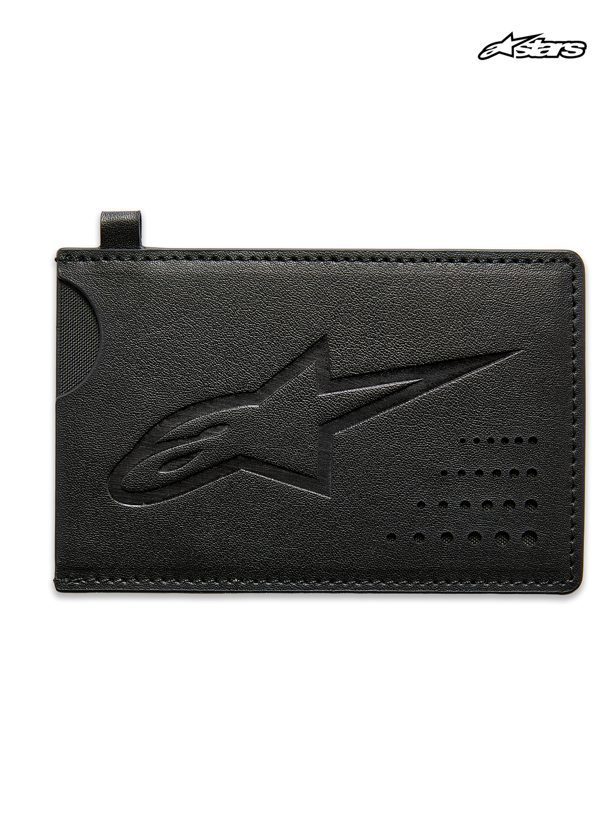 Alpinestars Portacarte Di Credito Ageless, portacarte di credito sportswear unisex, nero, in pelle spaccata con logo Astars in rilievo e tasca con intaglio curvo