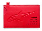Portacarte di credito Ageless Alpinestars, portafoglio minimalista in pelle rossa con logo Astars in rilievo e intaglio curvo, accessorio sportswear unisex.