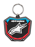 Portachiavi Alpinestars Plate, portachiavi stampato in 3D, nero, blu e rosso, design a forma di tabella da motocross con logo a stella bianco e anello in metallo, accessorio motorsport casual