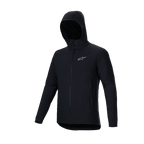 Giacca Termica Alpinestars A-Dura, nero, giacca da mountain bike leggera e isolata, con design con cappuccio, cerniera frontale a tutta lunghezza e logo Astars argento riflettente sul petto, abbigliamento tecnico per il ciclismo in climi freddi