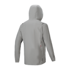 Giacca Termica Alpinestars A-Dura, giacca da ciclismo isolata, grigio titanio, vista posteriore con cappuccio alzato, design minimalista con piccolo dettaglio del logo sulla parte inferiore della schiena, prestazioni termiche leggere per mountain bike