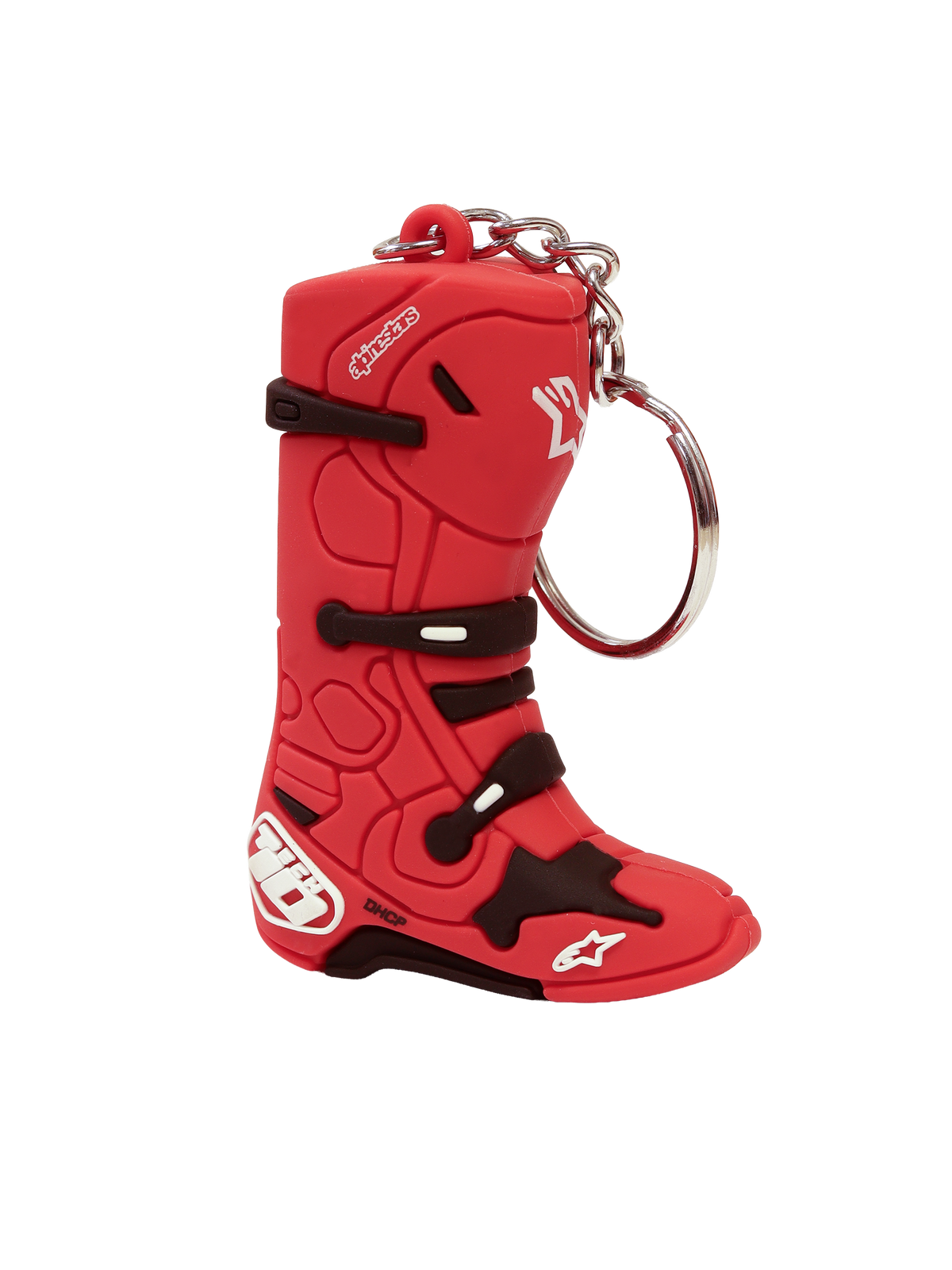 Alpinestars Portachiavi Tech 10 Boot, portachiavi da moto, rosso e bianco, replica 3D dell'iconico stivale da motocross con robusto anello a scatto in metallo