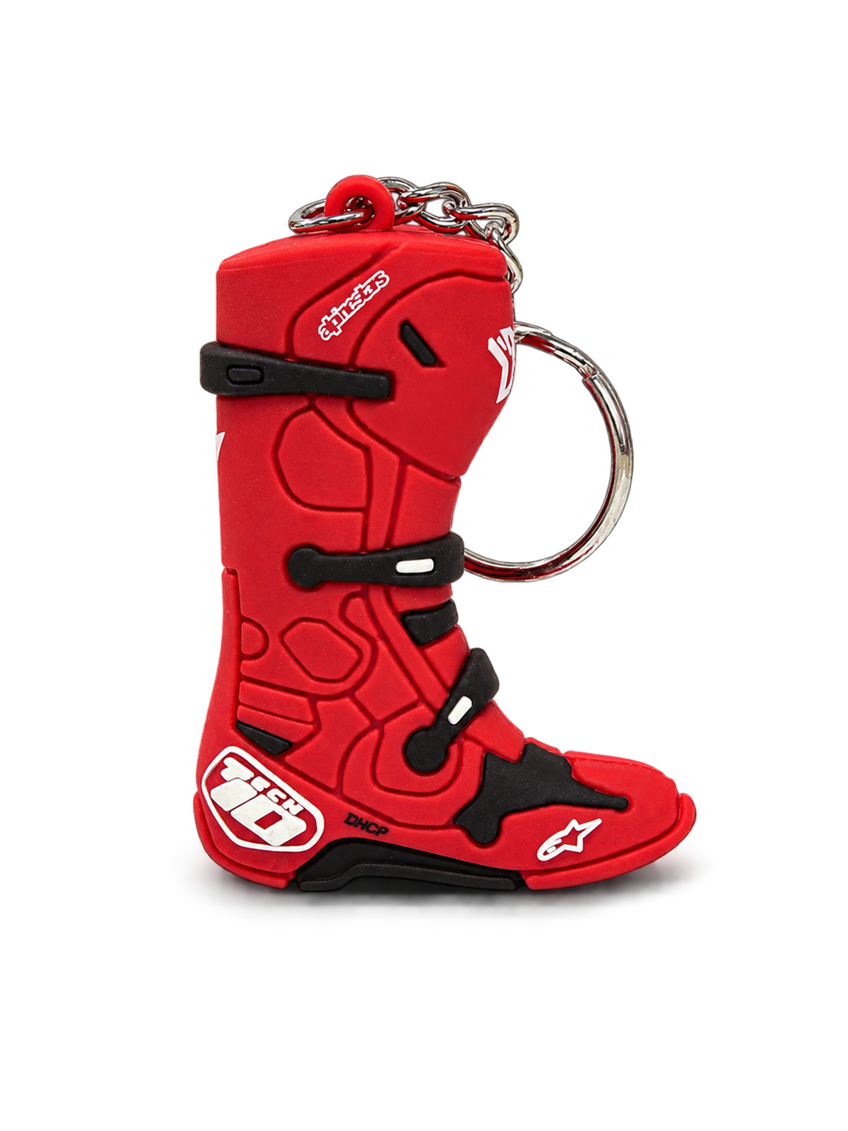 Alpinestars Portachiavi Tech 10 Boot, portachiavi da motocross, rosso e nero, replica in miniatura 3D con anello a scatto in metallo