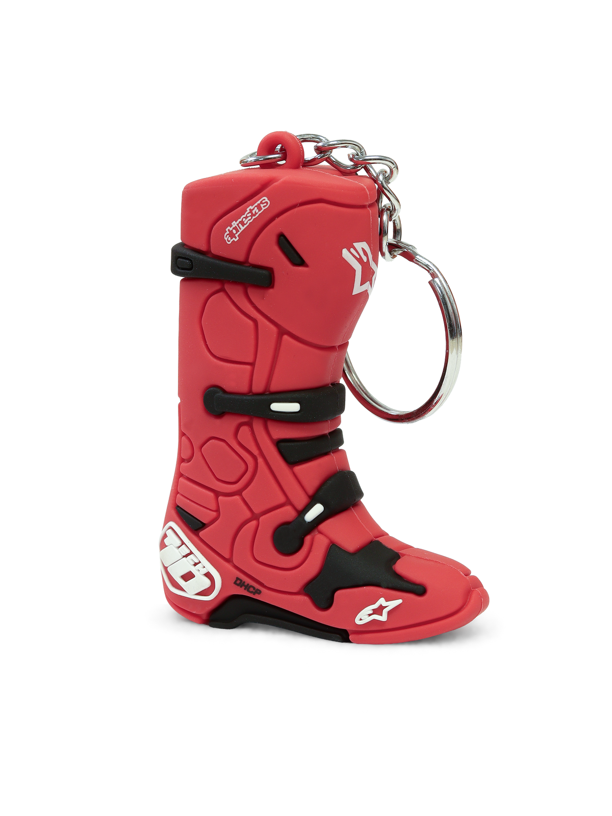 Alpinestars Portachiavi Tech 10 Boot, portachiavi da motocross, rosso con dettagli neri e bianchi, replica 3D dell'iconico stivale con anello in metallo
