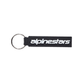 Alpinestars Linear Key Fob, portachiavi rettangolare nero con logo Alpinestars bianco, anello in metallo argentato, costruzione in PVC sagomato 3D di alta qualità, accessorio ispirato al motorsport