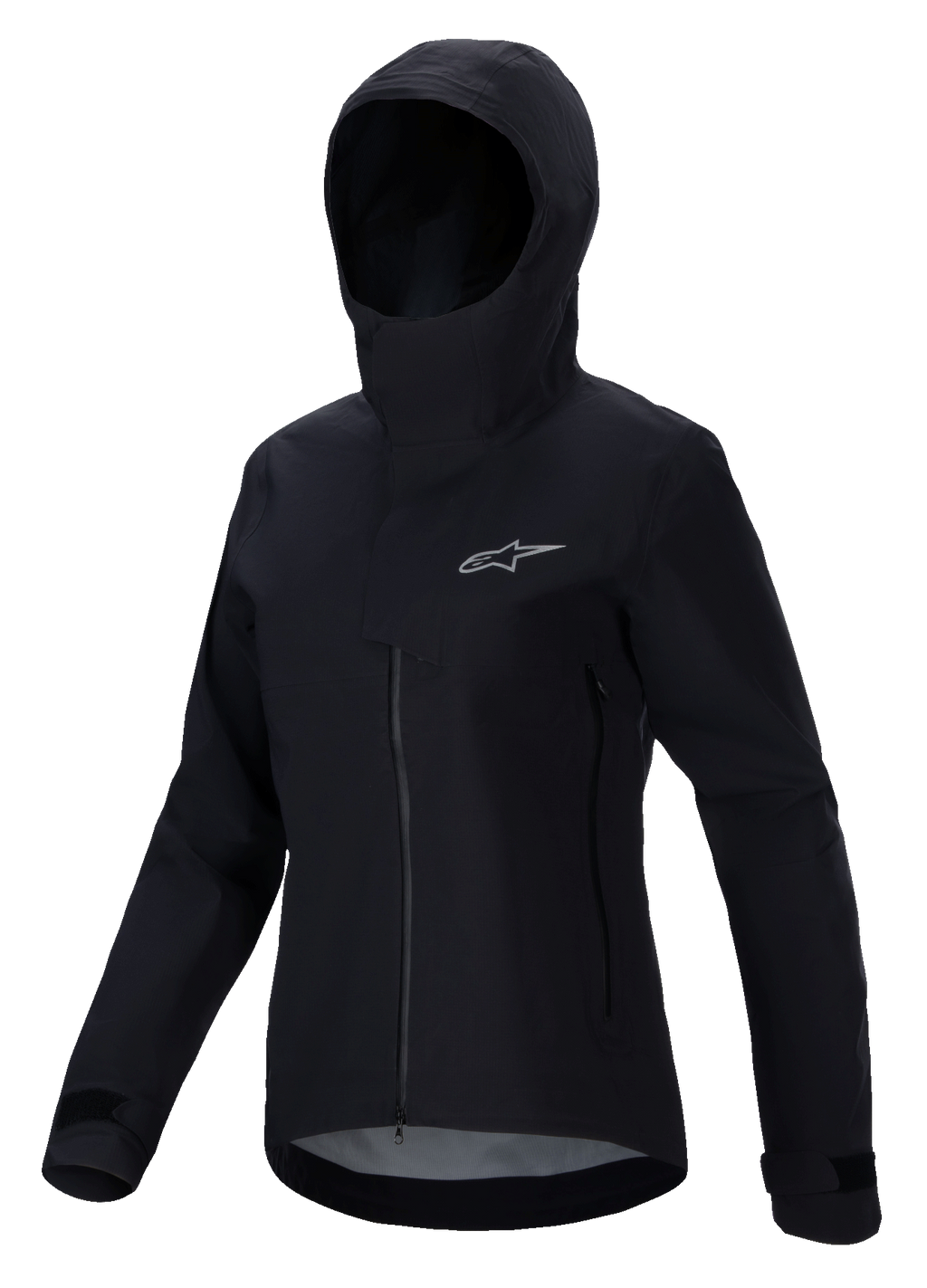Alpinestars giacca Stella A-Dura Elite impermeabile, giacca mountain bike da donna, nera, design con cappuccio e patta protettiva, zip frontale, tasche con zip, polsini regolabili con velcro, tessuto tecnico impermeabile con logo argento sul petto