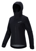 Alpinestars giacca Stella A-Dura Elite impermeabile, giacca mountain bike da donna, nera, design con cappuccio e patta protettiva, zip frontale, tasche con zip, polsini regolabili con velcro, tessuto tecnico impermeabile con logo argento sul petto