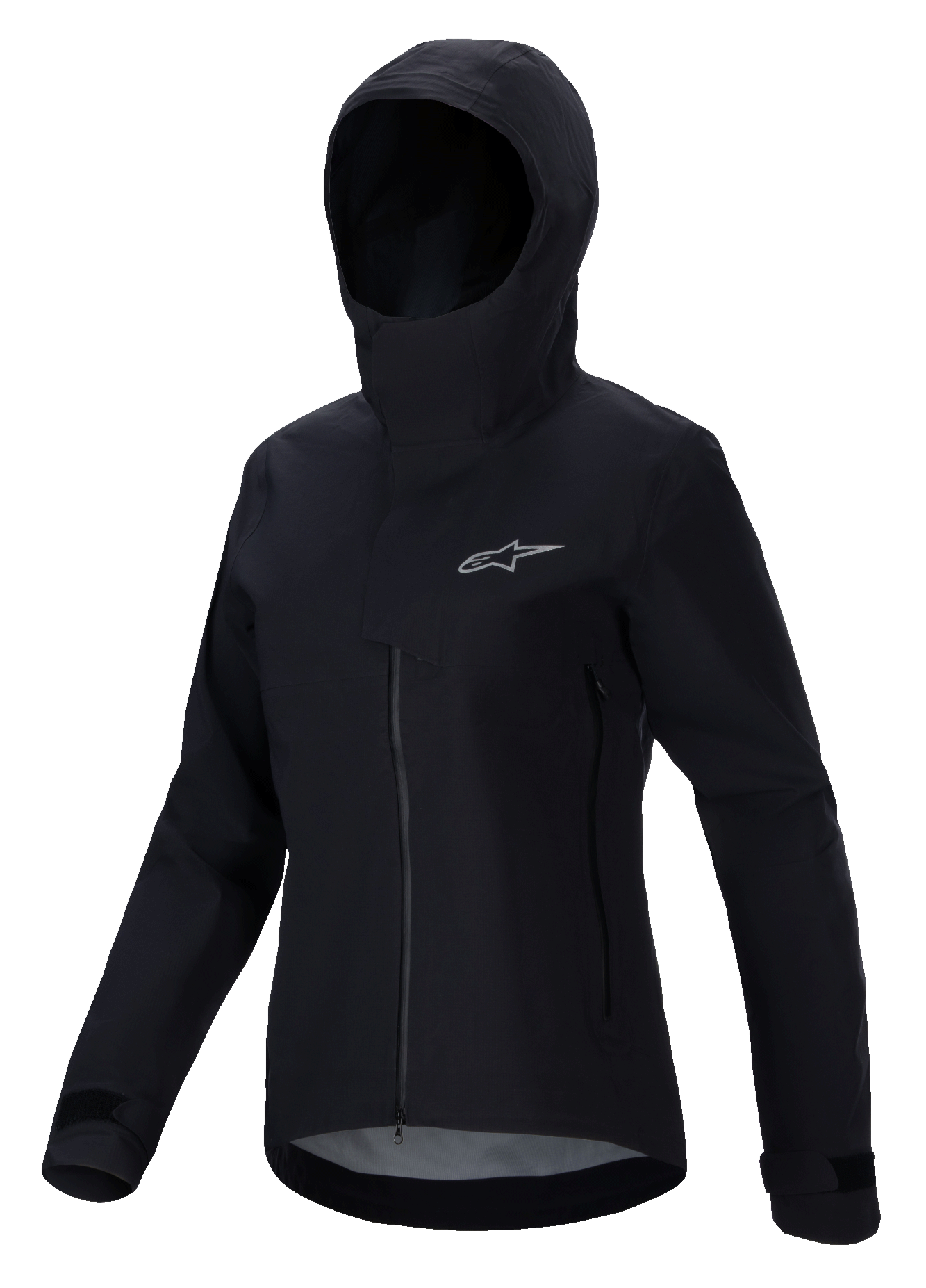 Alpinestars giacca Stella A-Dura Elite impermeabile, giacca mountain bike da donna, nera, design con cappuccio e patta protettiva, zip frontale, tasche con zip, polsini regolabili con velcro, tessuto tecnico impermeabile con logo argento sul petto