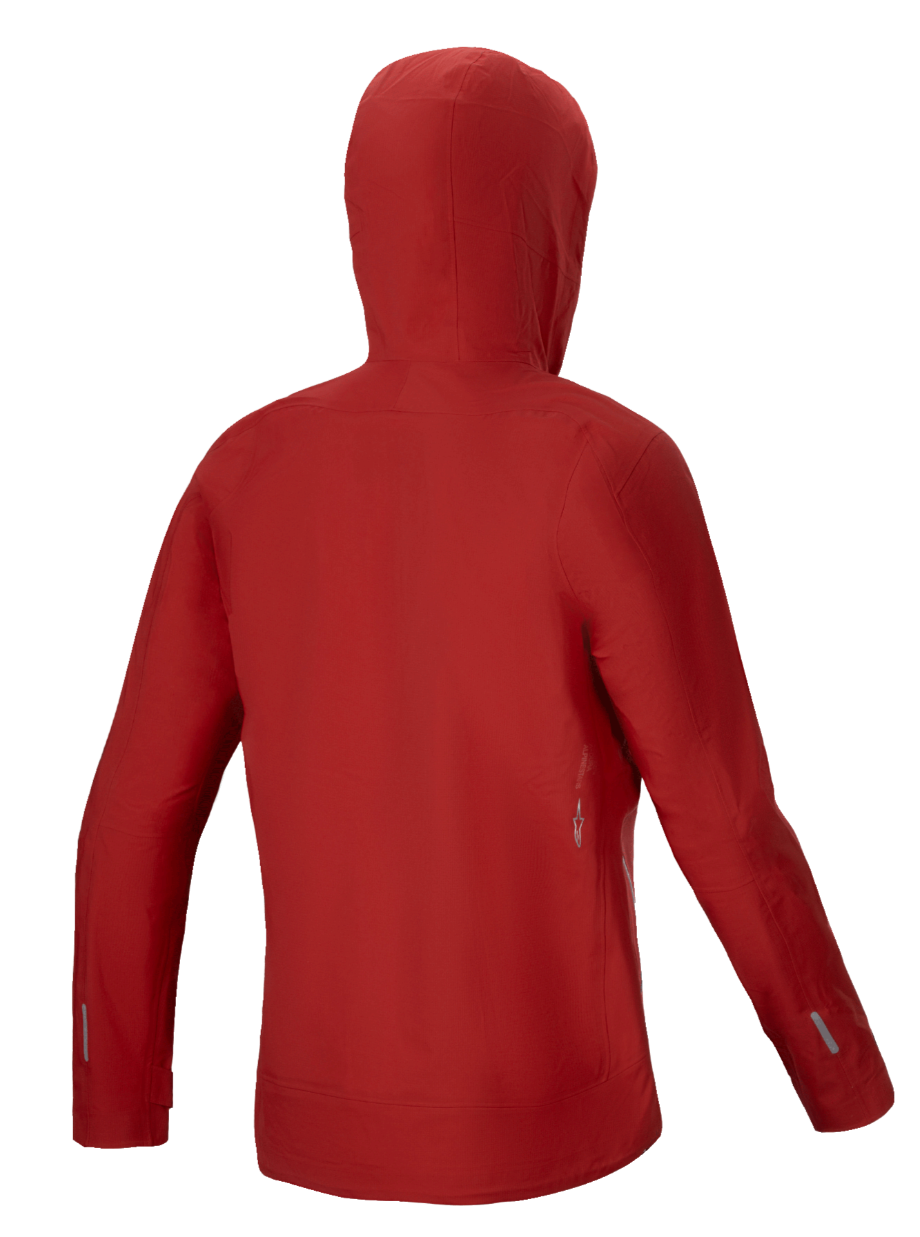 Alpinestars Stella A-Dura Elite Giacca Impermeabile, giacca antipioggia da mountain bike da donna, rosso fluo, vista posteriore con cappuccio compatibile con il casco e struttura in membrana 3L stretch ripstop