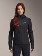 Giacca termica Alpinestars Stella A-Dura, giacca da ciclismo da donna, nero, logo a stella bianco sul petto, design con cappuccio e zip, costruzione aderente a maniche lunghe per mountain bike