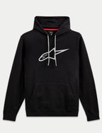 Felpa con cappuccio Alpinestars Ageless V3, streetwear casual, nera con grande logo a stella grigio ricamato, cappuccio con cordini grigi, tasca a marsupio, maniche lunghe, design moderno ispirato al motorsport