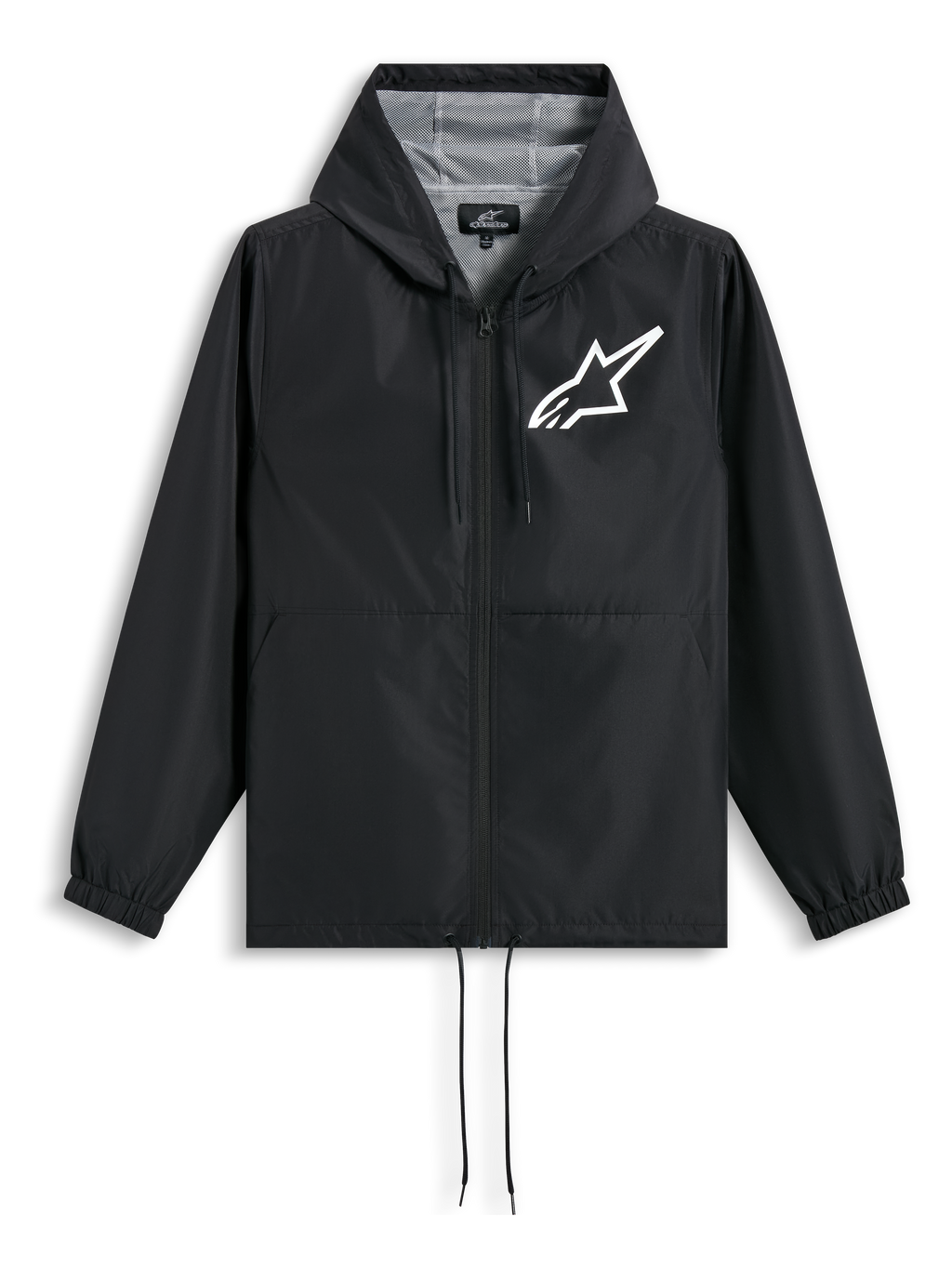 Alpinestars Giacca Frangivento Speeder Chromium, giacca con cappuccio nera e bianca con fodera in rete e logo sul petto