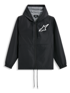 Alpinestars Giacca Frangivento Speeder Chromium, giacca con cappuccio nera e bianca con fodera in rete e logo sul petto