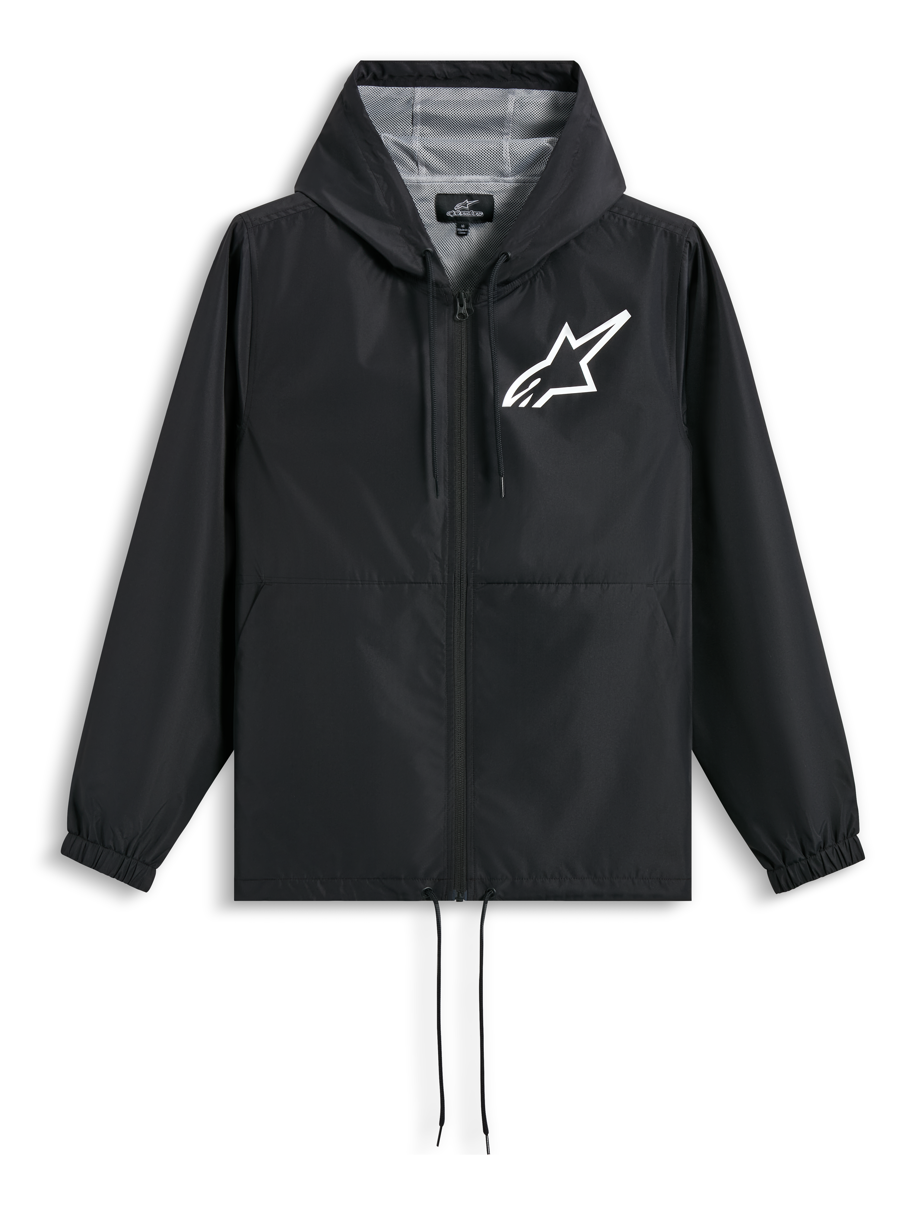 Alpinestars Giacca Frangivento Speeder Chromium, giacca con cappuccio nera e bianca con fodera in rete e logo sul petto