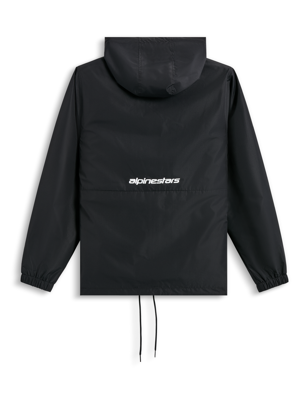 Alpinestars Giacca Frangivento Speeder Chromium, giacca a vento nera con cappuccio, polsini elastici, orlo con cordino e logo con scritta bianca sul retro
