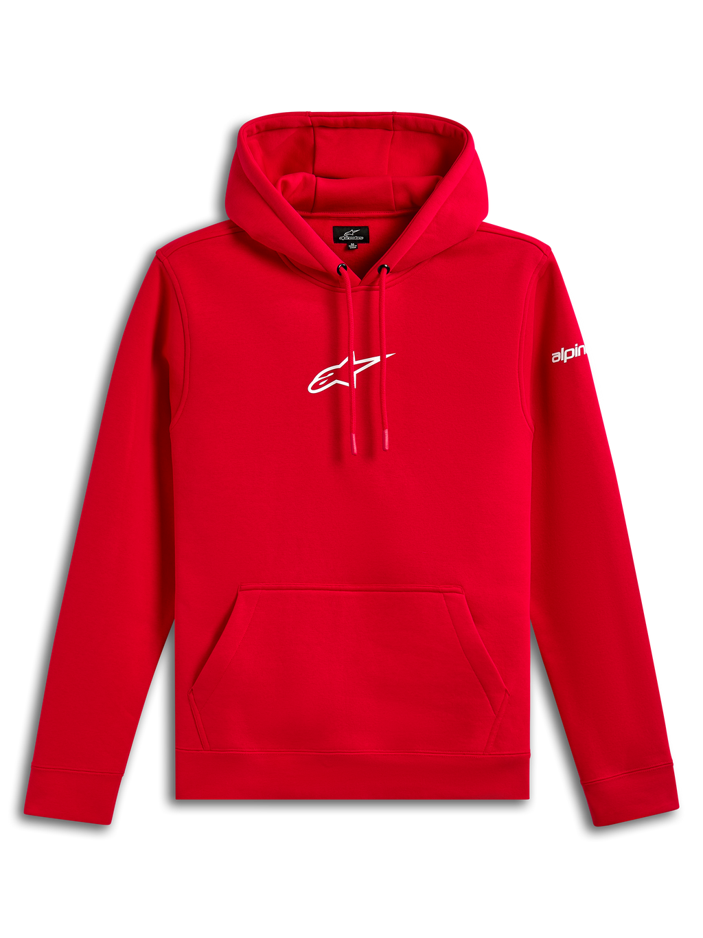 Felpa con cappuccio Frontal Alpinestars, felpa stile pullover, rosso, logo Alpinestars Astar bianco sul petto e marchio sulla manica, tasca a marsupio frontale, streetwear casual ispirato al motorsport