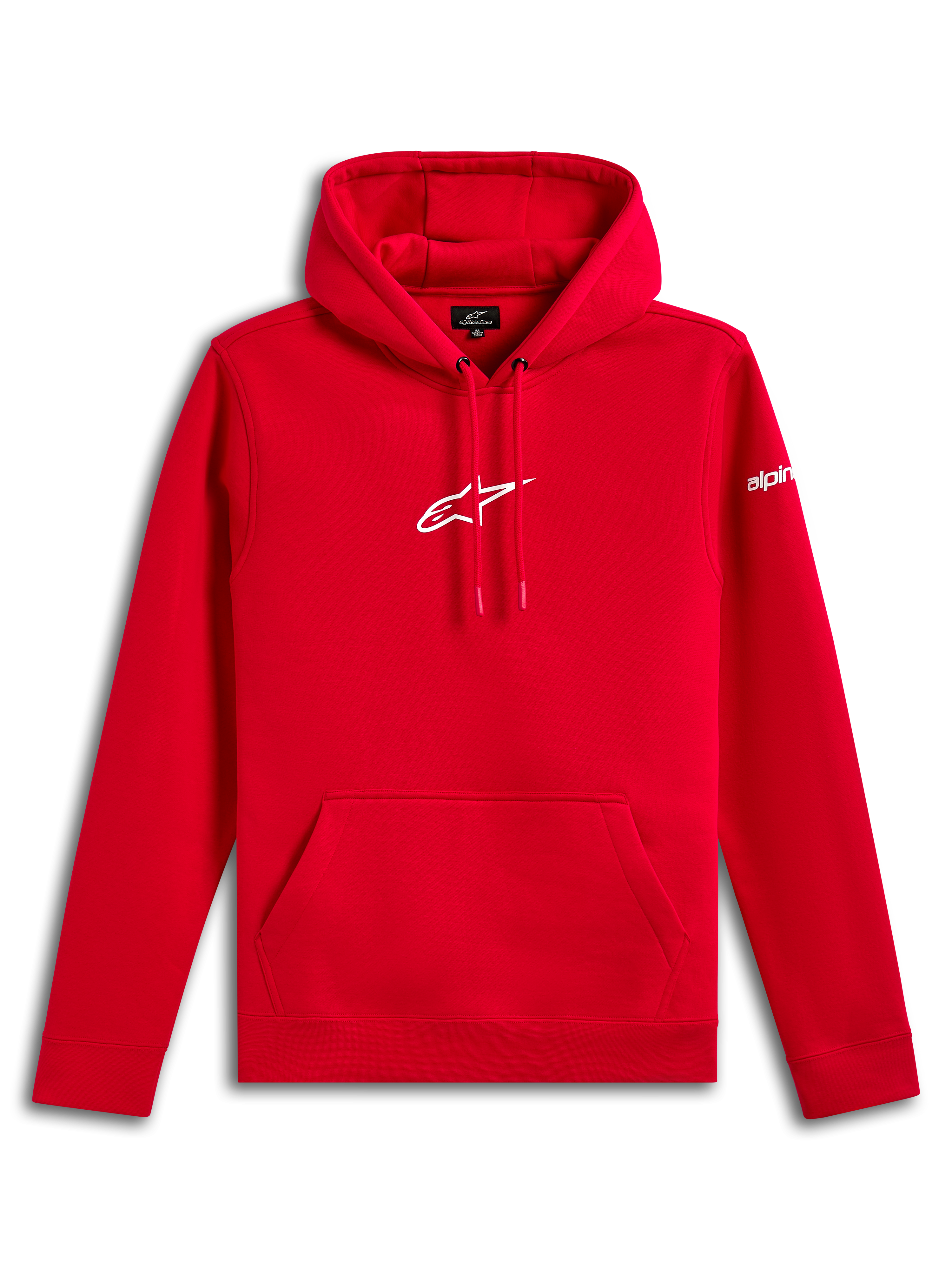Felpa con cappuccio Frontal Alpinestars, felpa stile pullover, rosso, logo Alpinestars Astar bianco sul petto e marchio sulla manica, tasca a marsupio frontale, streetwear casual ispirato al motorsport