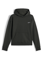 Felpa con cappuccio Alpinestars Essentials Ageless, streetwear casual, colore Off Black con piccolo logo Astars bianco, modello pullover con cappuccio e tasca a marsupio frontale, finitura in pile premium stone-washed