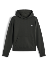 Felpa con cappuccio Alpinestars Essentials Ageless, streetwear casual, colore Off Black con piccolo logo Astars bianco, modello pullover con cappuccio e tasca a marsupio frontale, finitura in pile premium stone-washed