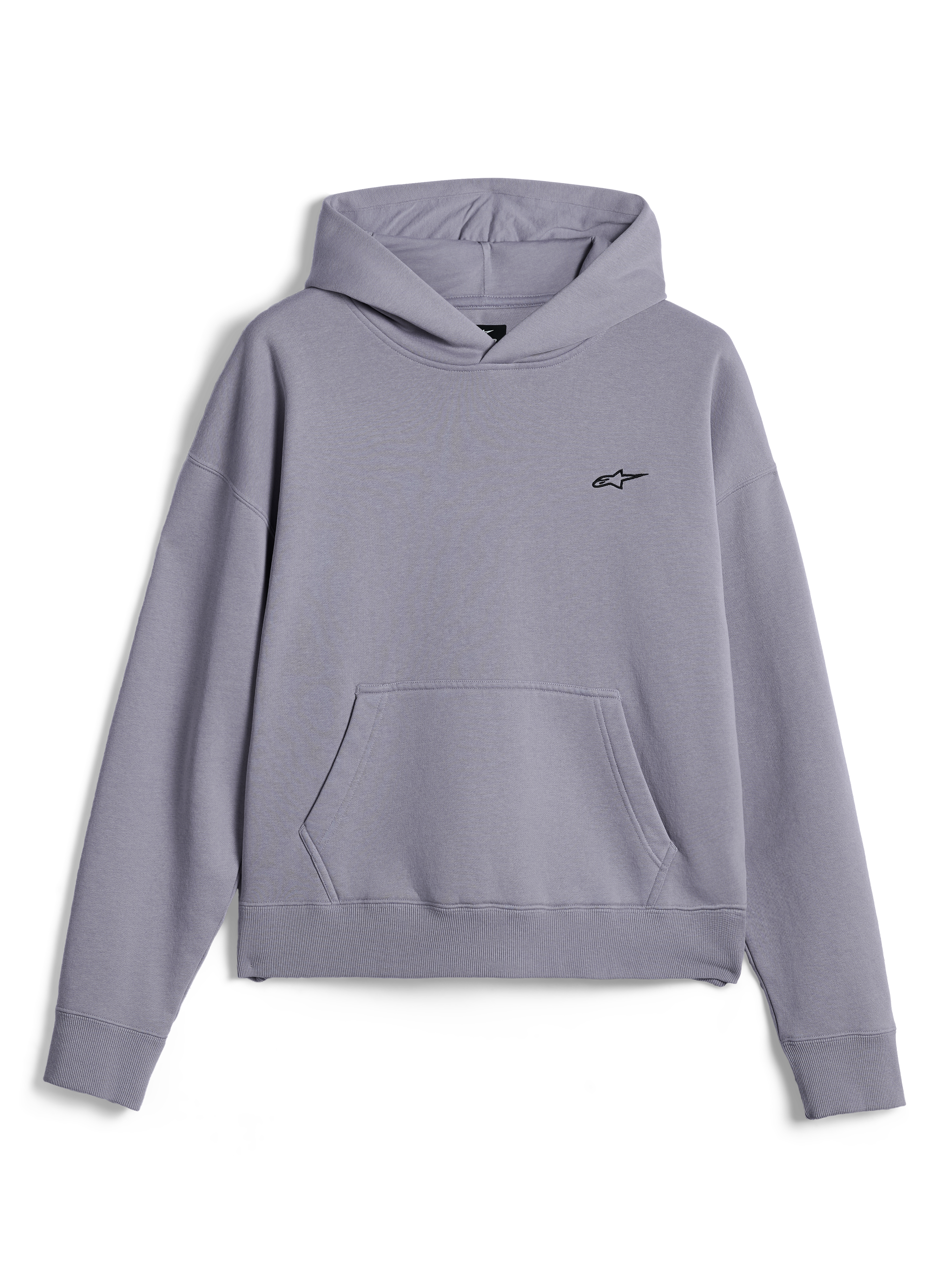 Felpa con cappuccio Alpinestars Essentials Ageless, streetwear casual, pile silver con lavaggio stone-wash, piccolo logo Astars nero sul petto, tasca a marsupio frontale, design pullover con cappuccio